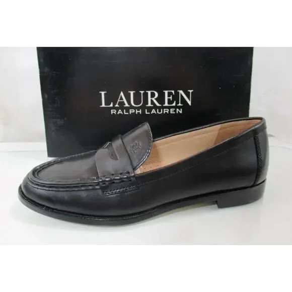 Women's LAUREN Ralph Lauren Wynnie Burnished Leather Penny Loafer Black - Picture 2 of 10